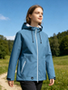 Leichte wasserdichte Damenjacke mit verbundener Kapuze, versiegelten Nähten mit zweifarbigen Reißverschlüssen und Windjacke