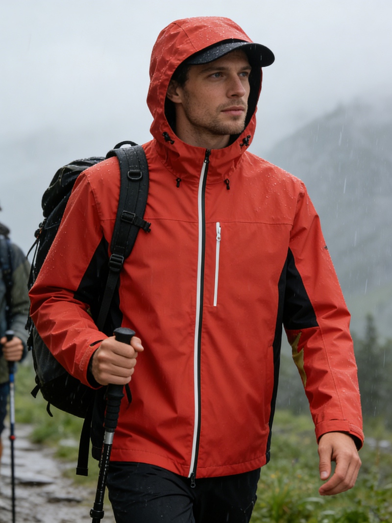 Leichte wasserdichte Herrenjacke mit verbundener Kapuze und verschweißter Outdoor-Wanderbekleidung