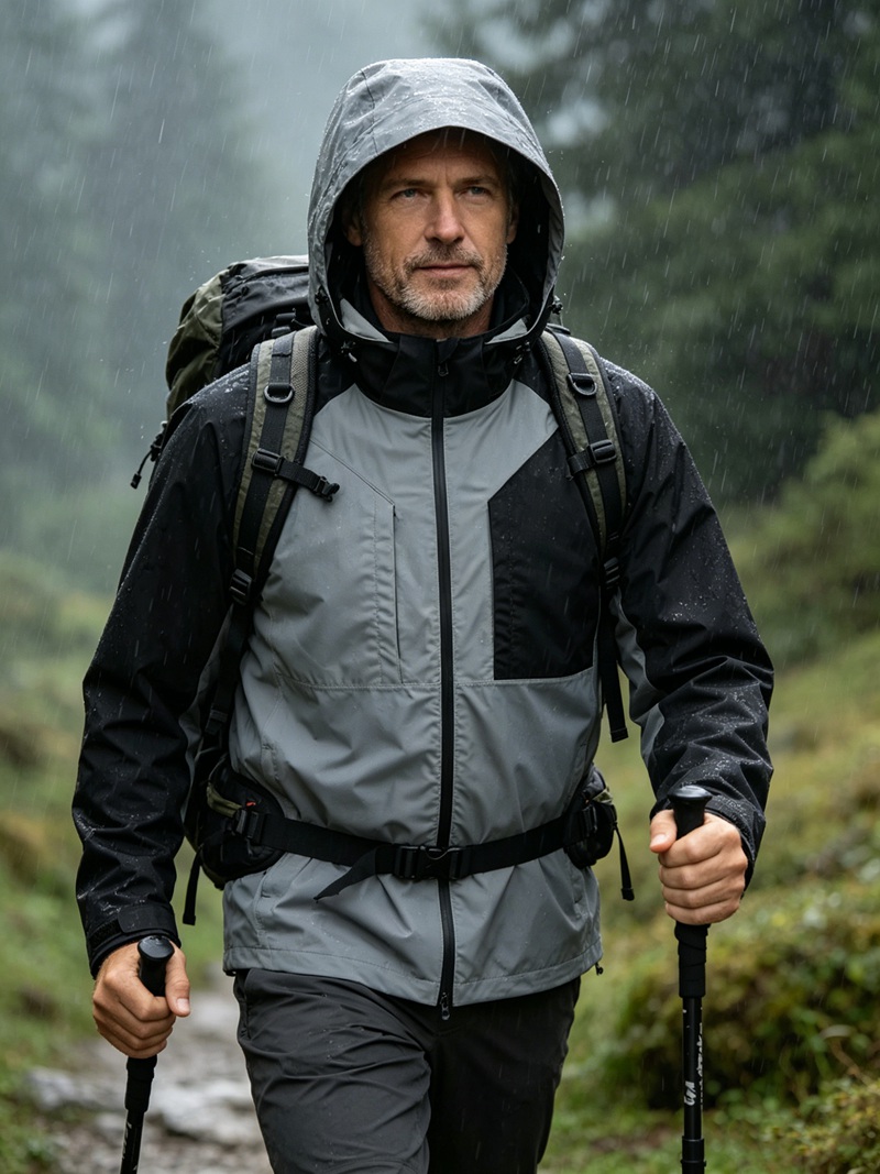 Leichte, wasserdichte Herrenjacke mit abnehmbarer Kapuze und versiegelten Nähten für Outdoor-Camping