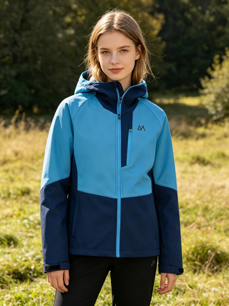 Damen-Softshelljacke mit angeschlossener Kapuze, wasserdicht, wasserabweisend, winddicht, atmungsaktiv, Outdoor-Sportbekleidung