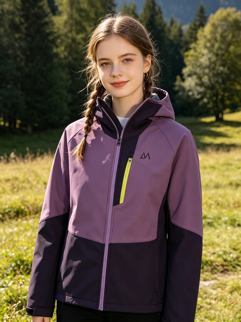 Damen-Softshelljacke mit angeschlossener Kapuze, wasserdicht, wasserabweisend, winddicht, atmungsaktiv, Outdoor-Wanderjacke