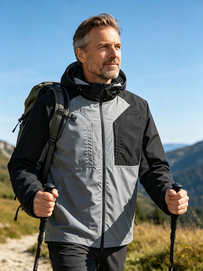 Leichte, wasserdichte Herrenjacke mit abnehmbarer Kapuze und versiegelten Nähten für Outdoor-Camping