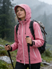 Leichte wasserdichte Damenjacke mit zweifarbigen Reißverschlüssen und verbundenen Kapuzennähten. Regenjacke